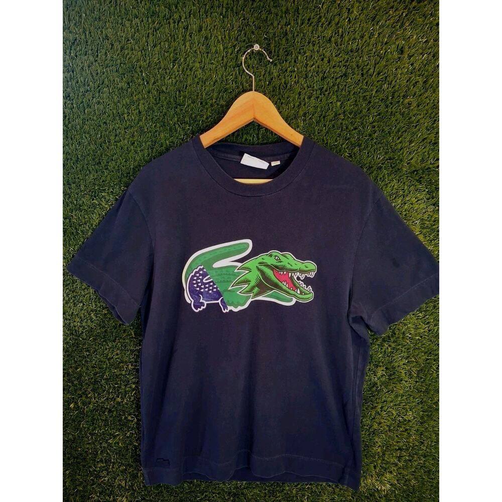 Lacoste Mens T-Shirt Relaxed Fit Navy Blue Large Crocodile Logo Made in France M
